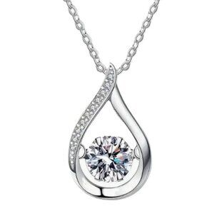 925 Sterling Silver Solitaire 1 Carat Moissanite Teardrop Clavicle Necklace